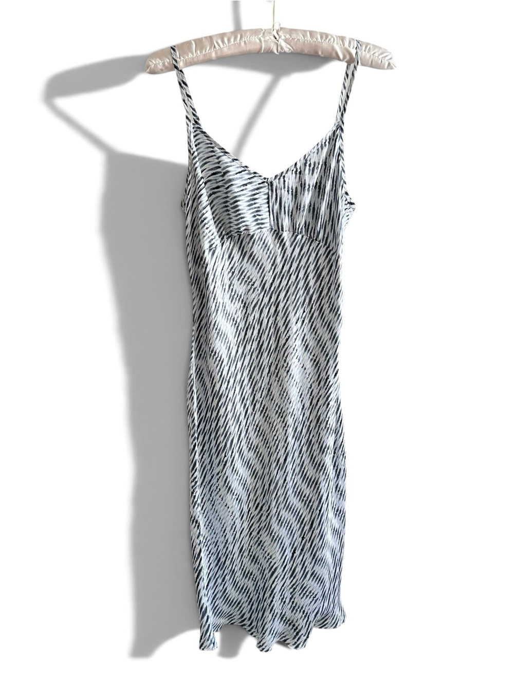 Banana Republic Black & White 100% Silk Patterned Slip Midi Dress